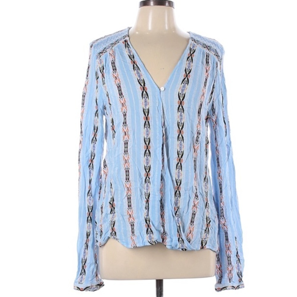 Mystree boho crossover long sleeve crepe long sleeve blouse Large